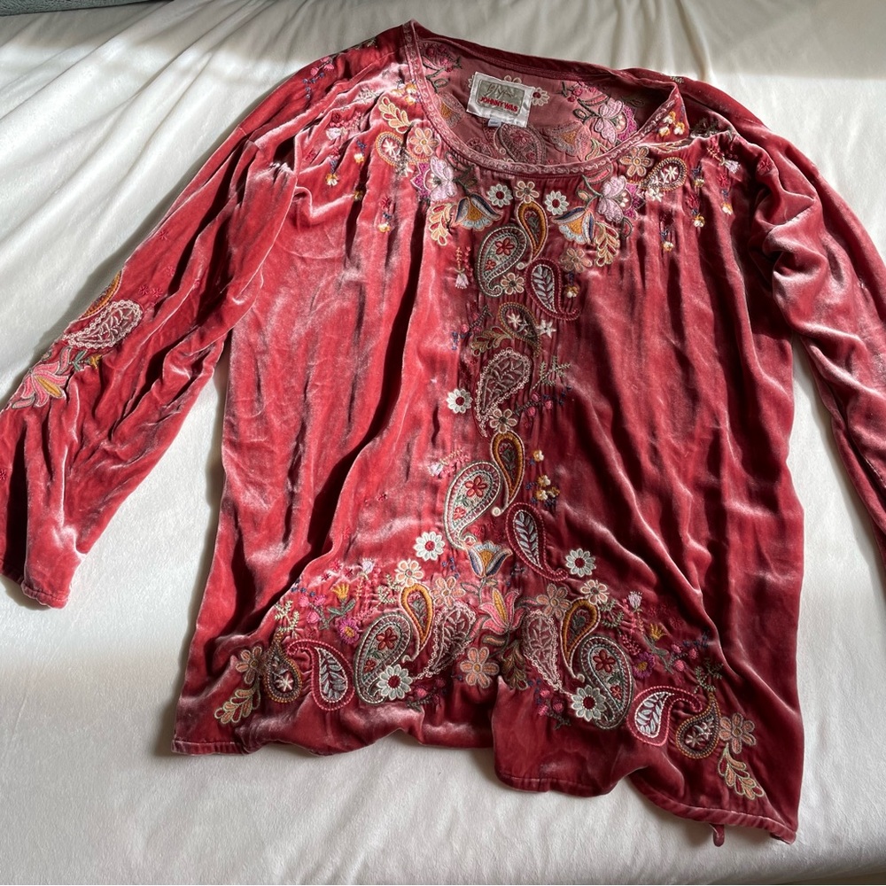 Embroidered Velvet Top